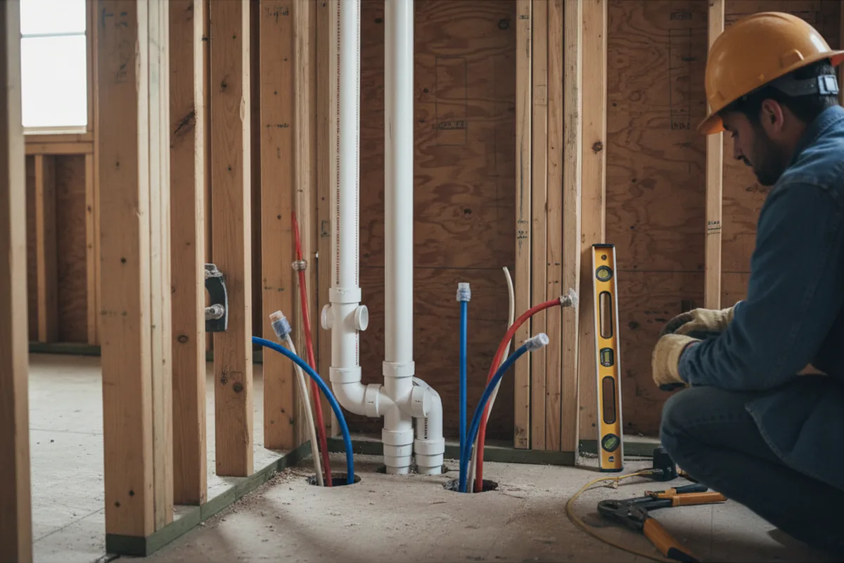 Drain and supply rough-in during Sump Pump Repair in Squaw Valley